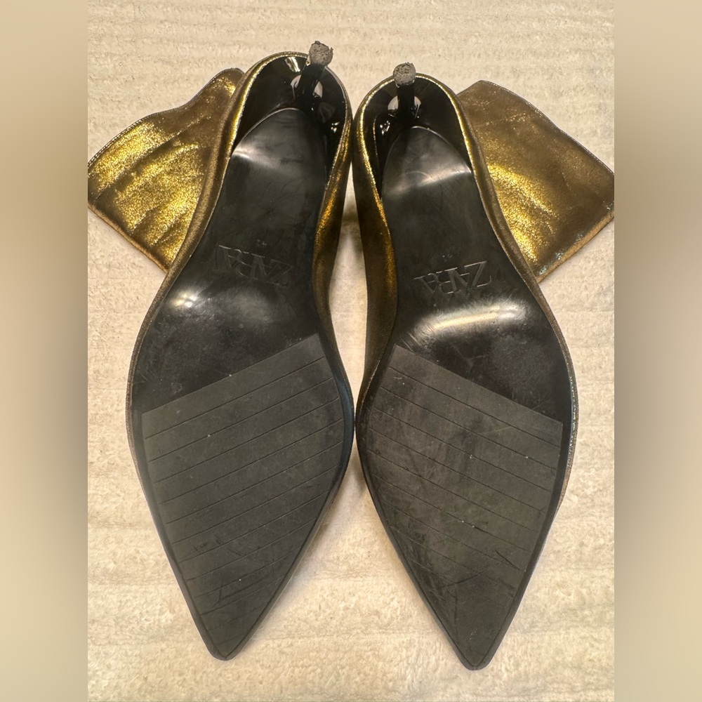 ZARA METALLIC THIN HEEL ANKLE BOOTS IN GOLD . SIZE 10/41 - Picture 15 of 15